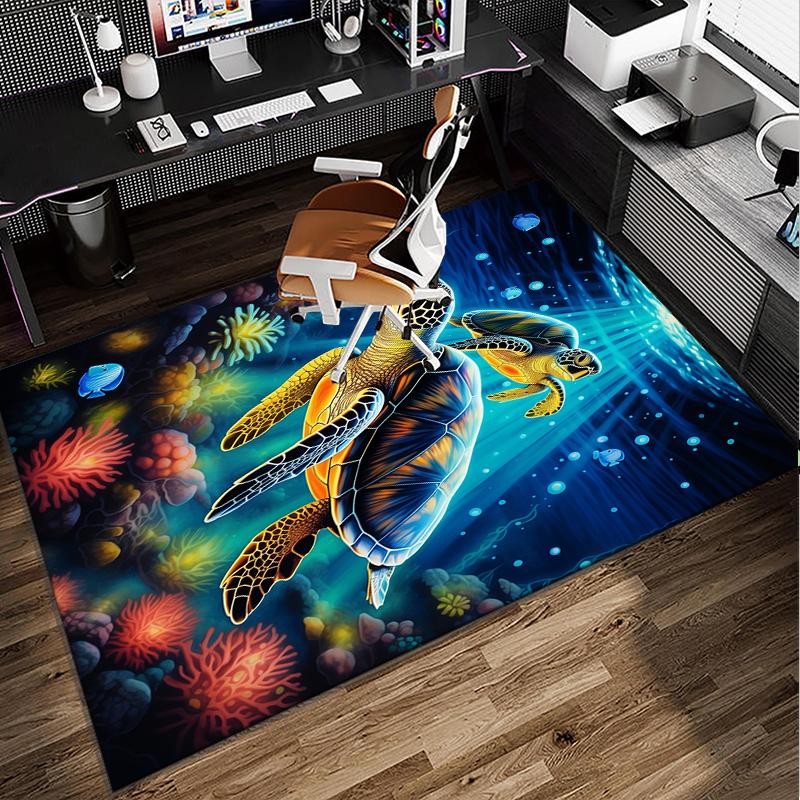 Cartoon Sea Turtle Artwork Office Rug Chair Mat, Entryway Carpet, Suitable for Front Door, Bedroom, Living Room, Desk, Holiday Gift