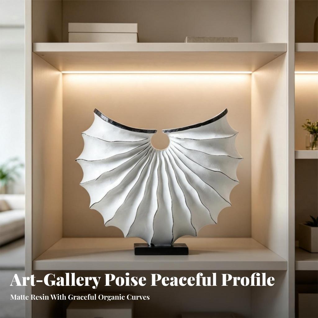 Geometric Shell Sculpture Matte with Base Black for Mantel, Homeowners