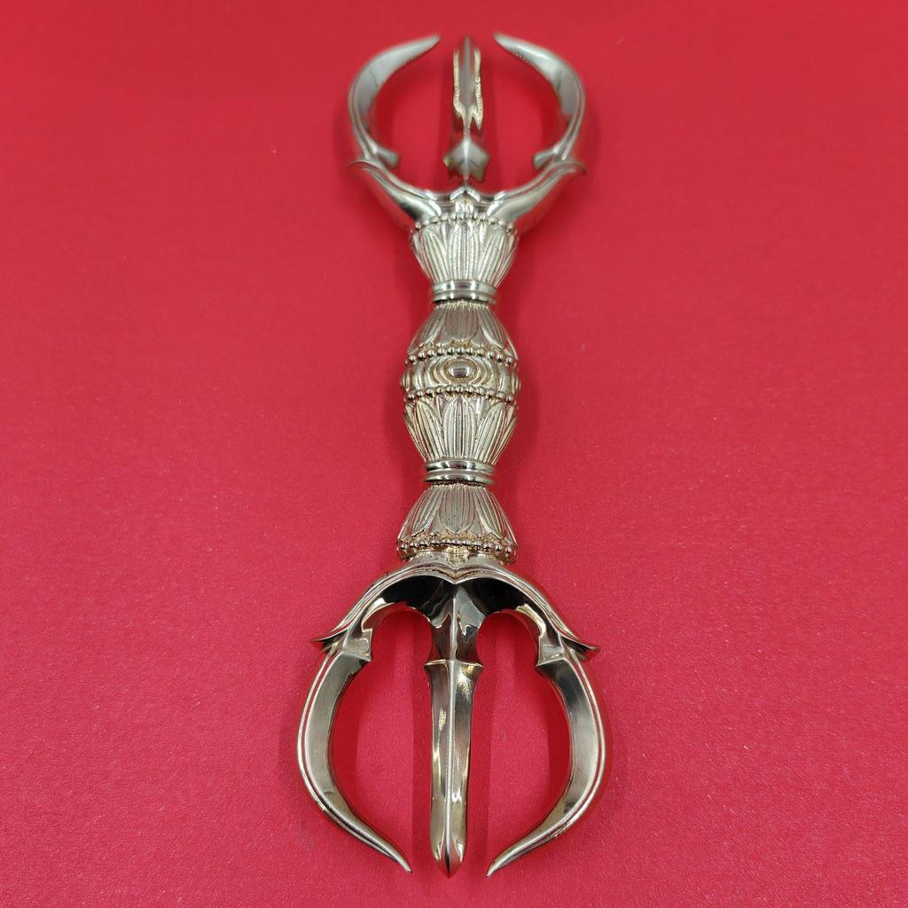 Large trident vajra, 16cm long, used in esoteric Buddhism, Buddhist ritual implement, temple implement, hand implement, vajra, brass