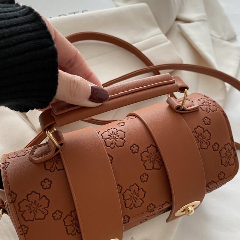 Winter New Trendy Fashion Crossbody Bag Embossed Texture Shoulder Bag Niche Retro Cylindrical Handbag Purse For Women KTY