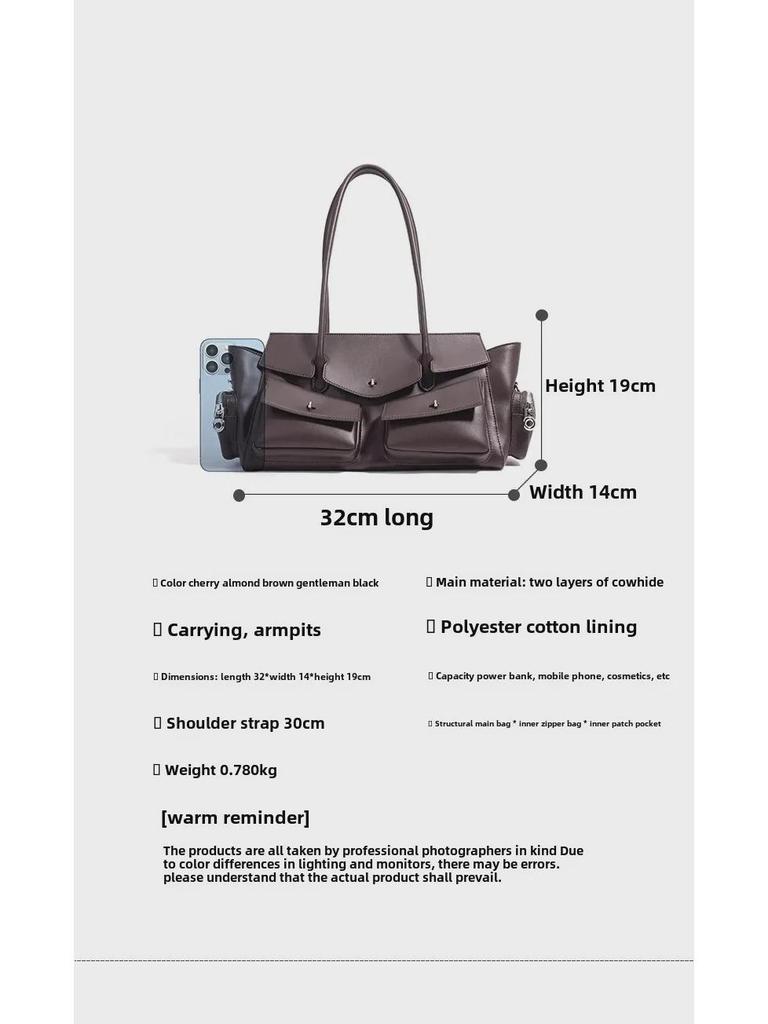 2025 Women's Retro Large-Capacity Multi-Pocket Motorcycle Handbag - Versatile Underarm and Shoulder Messenger Bag