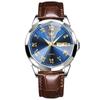 OLEVS Quartz Business Brown Leather Analogue Watch with Date and Day Stylish Blue Leather Men's Watch, Popular, Waterproof, Style, Strap, Display,