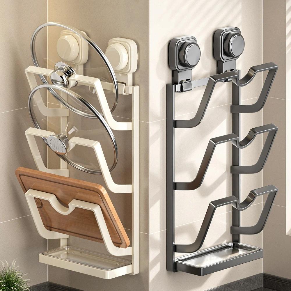 Carbon Steel Suction Cup Pot Lid Rack Cookware Storage Cutting Board Storage  Kitchen