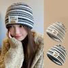 Autumn And Winter  Striped Versatile Korean Style  Large Head Circumference Wool Knitted Hat Pullover Hat For Women
