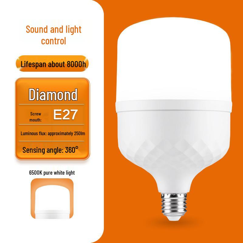 Motion-Sensor Sound and Light-Control LED Bulb for Bathroom and Stairwell
