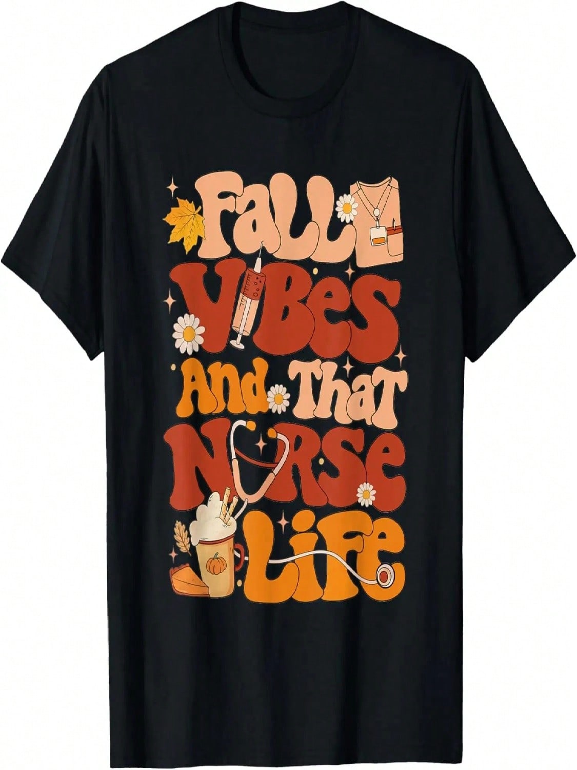 Retro Fall Vibes And That Nurse Life Thanksgiving Nurse Fall T-Shirt S разноцветный