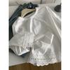 Hollowed-out lace hem pure cotton round-neck long-sleeve T-shirt for women, 2026 spring elegant Korean-style base shirt top