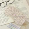 Cute Floral Corduroy Glasses Pouch with Snap Closure Eyeglass Sleeve Cover for Women Portable Quilted Sunglasses Case
