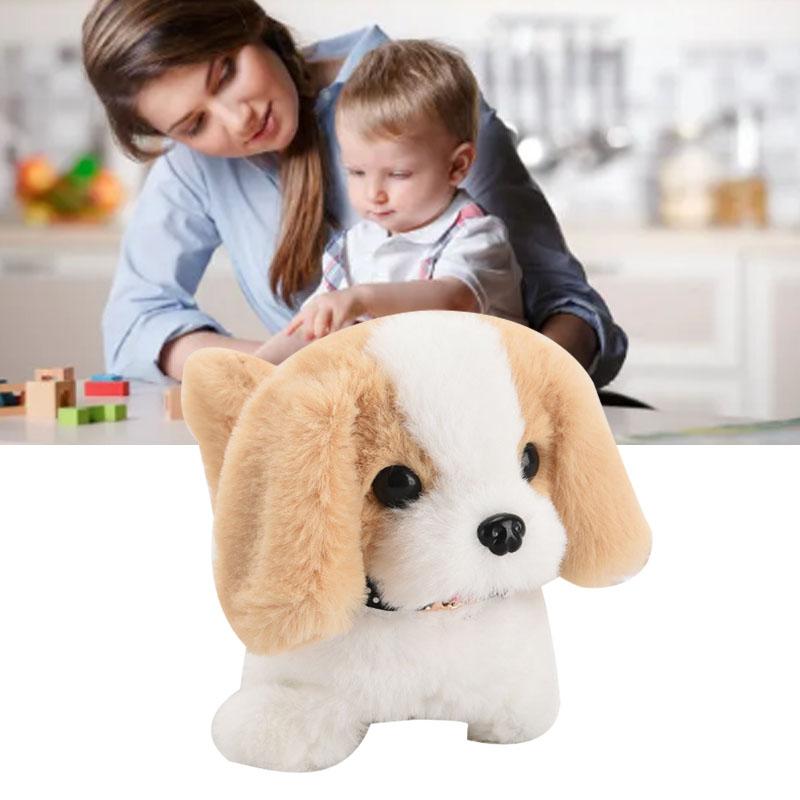 Simulation Plush Electric Puppy Battery Powered Walking Wagging Tail Barking Plush Puppy Dog Beige