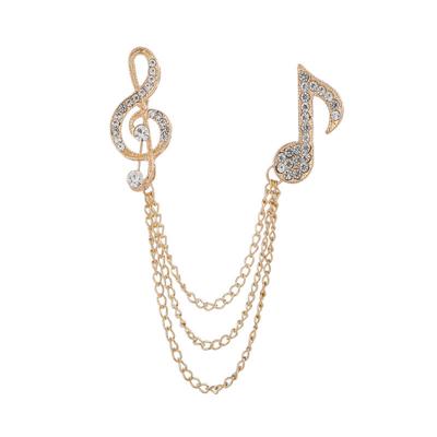 Broche de Nota Exquisito de Gama Alta para Hombres y Mujeres Insignia de Cristal Hebilla de Chal Cadena de Borla para Traje