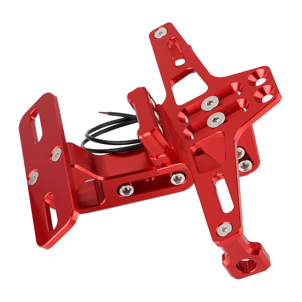Motorcycle License Plate Bracket , Aluminum Red Rr License Plate Mount Holder with LED Light
