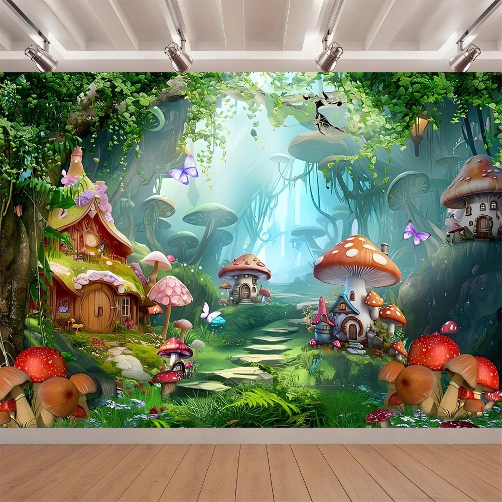 1pc Mushroom Forest Background Fabric Banner Suitable for Garden Celebration Party Anniversary Holiday Celebration