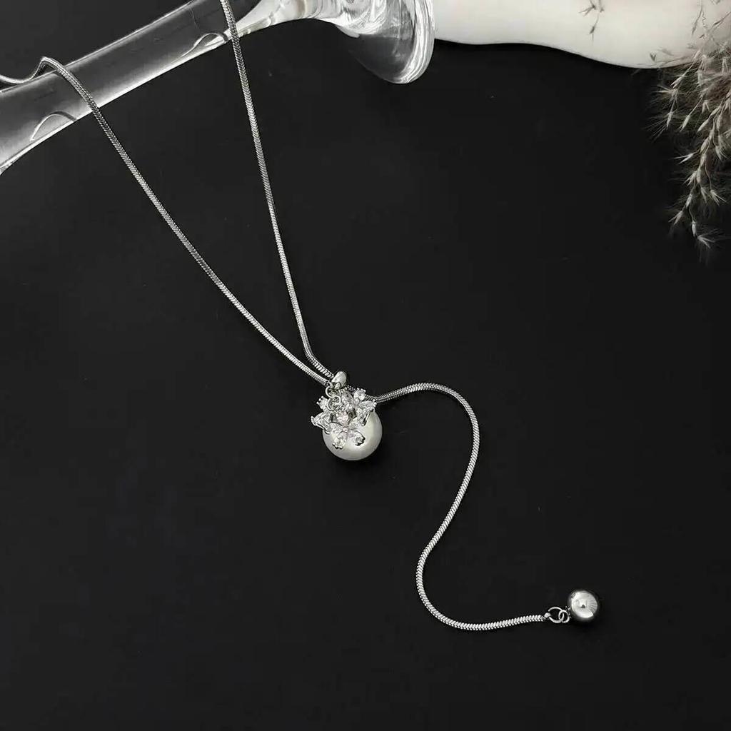 SHIXIN Stainless Steel Imitation Pearls Pendant Long Necklace Women Exquisite Snake Bone Adjustable Sweater Chain Party Jewelry