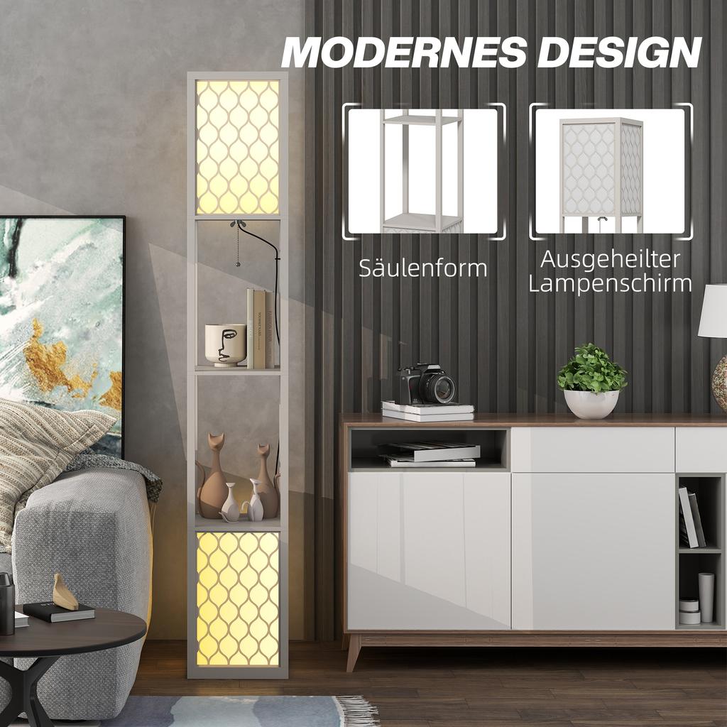 Floor Lamp In Modern Design, 2 Shelves, Pull Chain Switch, 26 Cm X 26 Cm X 156 Cm, Black + White