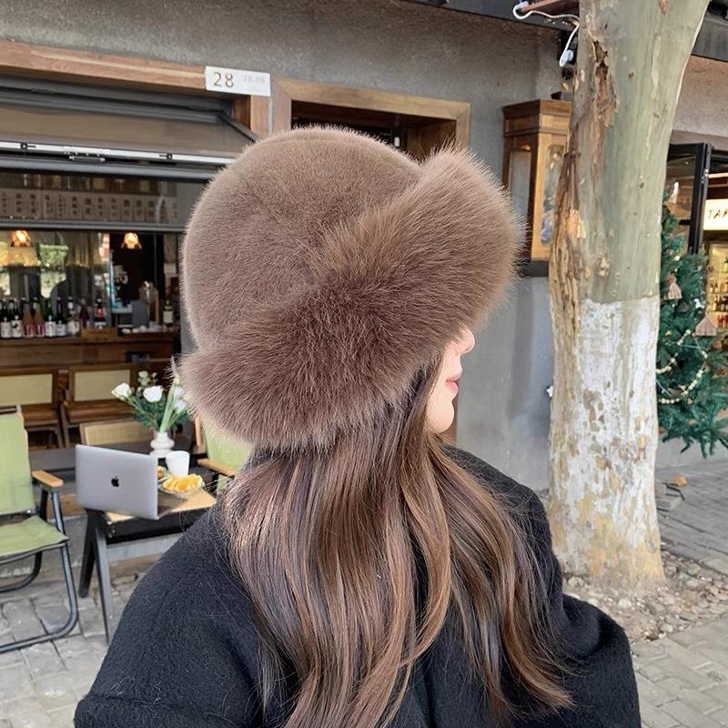Plush Mongolian Hat Women Autumn And Winter Windproof And Cold Warm Pot Hats Imitation Mink Hair Ear Protection Fisherman'S Hat