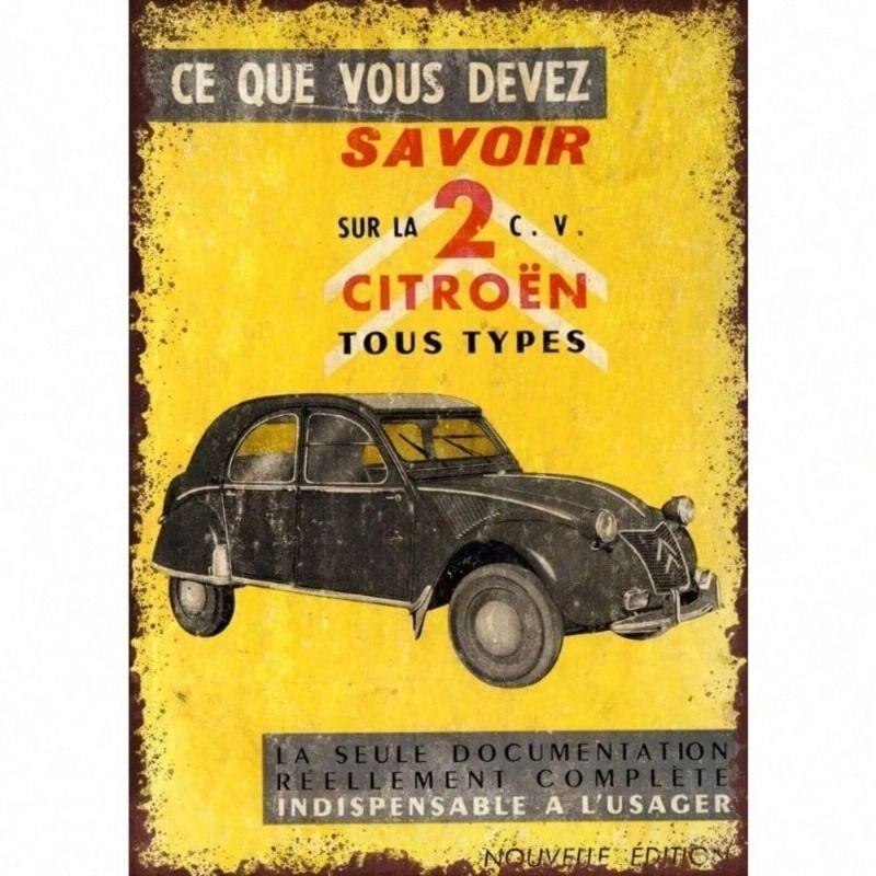 Metal Poster Citroen 2CV Retro Vintage Wall Art for Garage