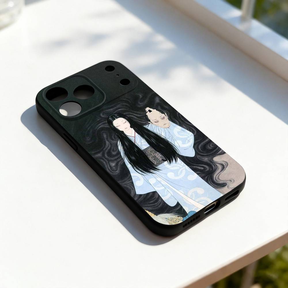 

J-Японский стиль Укиё-э Крутой чехол для телефона для iPhone 17,16,15,14,13,12,11,Pro,Max,Plus,E,SE4,Air,Mini Черный Мягкий чехол iPhone13mini
