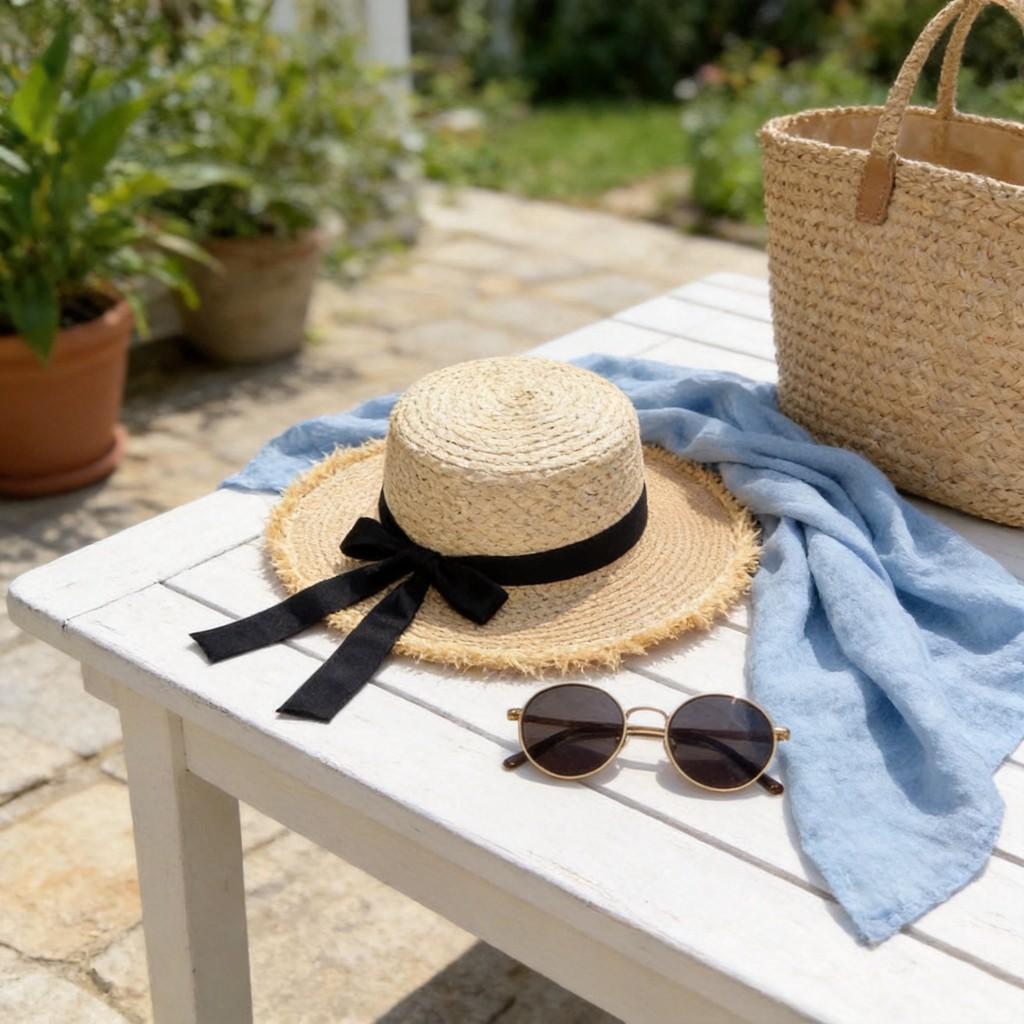 Womens Flat Top Sun Hat With Breathable Straw Material For Outdoor Activities