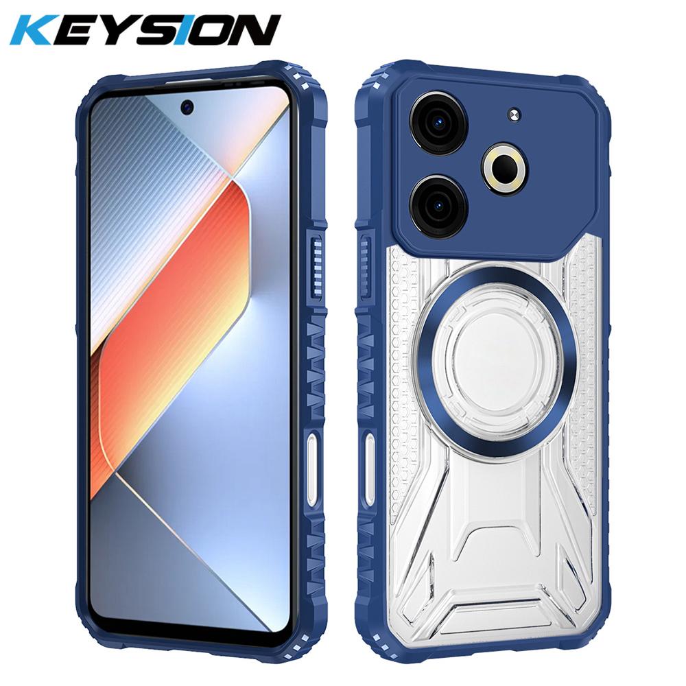 KEYSION Transparent Magnetic Case for TECNO Pova 6 Neo 4G Silicone+PC Heavy Duty Shockproof Phone Cover for for Tecno Pova 6 Neo 4G