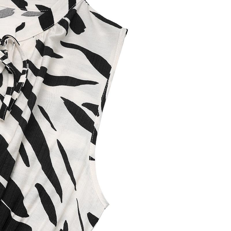 VEZFAA Women's Fashion Summer Spring Zebra Print Sleeveless V-Neck High Waist Casual Dresses