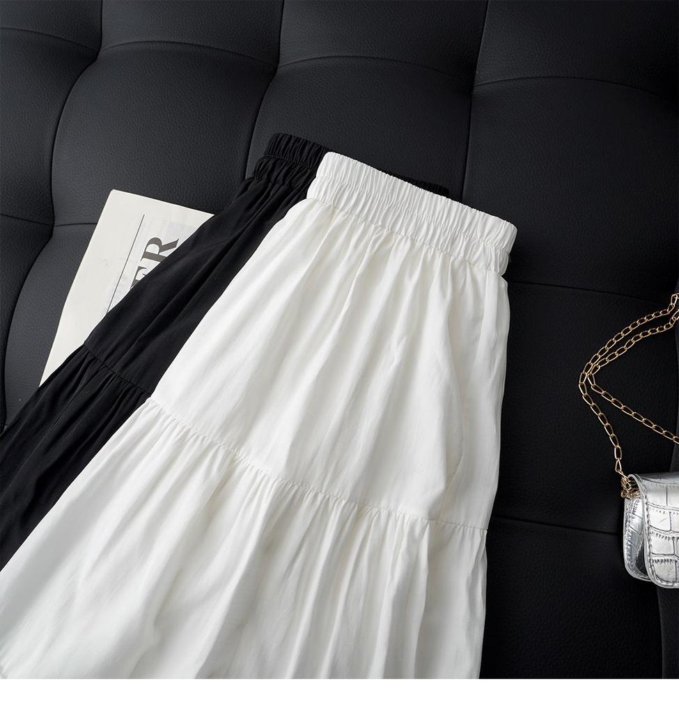 Spring 2026 Women's High-Waisted Skirt: Mid-Length Lace Ruffle, Elastic Waist, Slimming A-Line with Wide Hem.