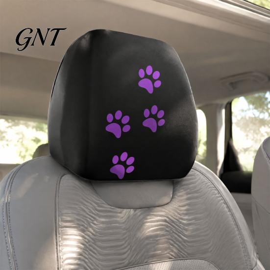 Cute Animal Print Auto Interior 2Pcs Universal Car Headrest Cover with Purple Cat Paw Print, Elastic Lover Upgrades Seat Protector for Most Vehicles,