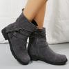 Fall/Winter New Arrival Round-Toe Side-Zip Low-Heel Oversized Short Boots Flat-Sole Buckle-Fastening Suede Martin Boots