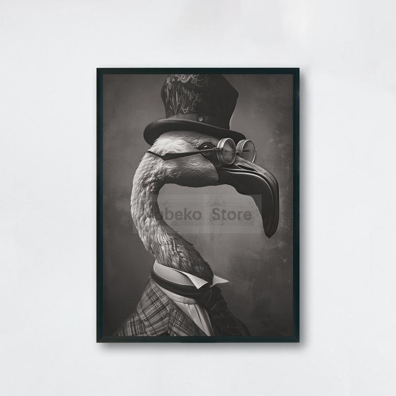 Gentleman Vintage Animals Poster Antique Design Prints Canvas Painting Retro Wall Art Pictures Home Room Monochrome Decoration