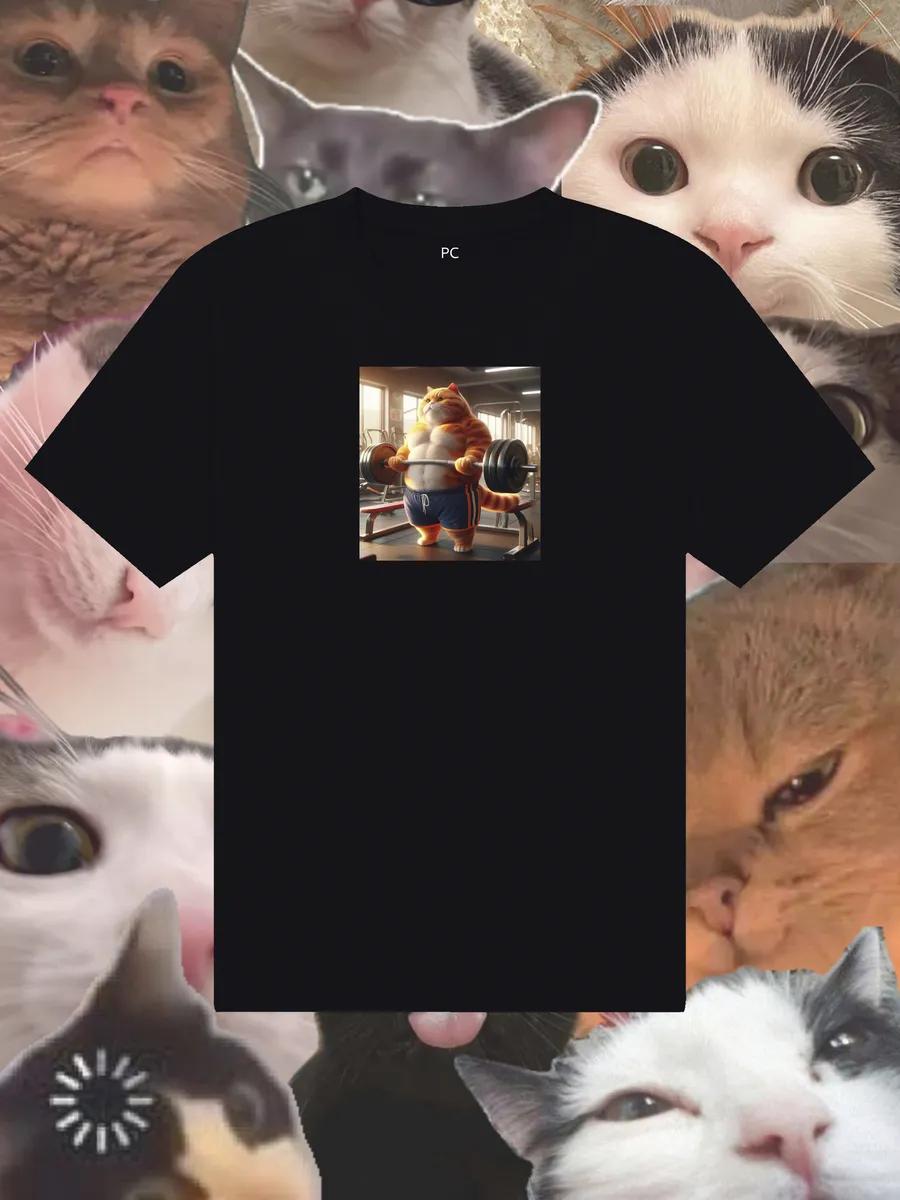 Black T-shirt with cat print 3XL