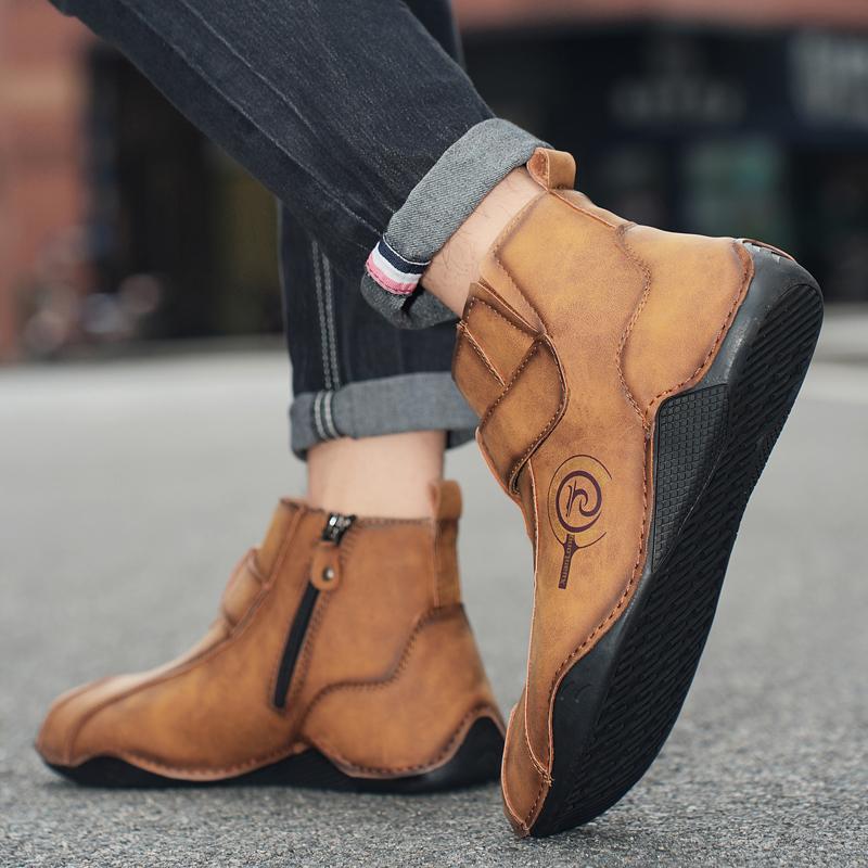 Autumn and Winter New Men's Short Boots 2025 British Classic Retro Flat Bottom Cotton Shoes Outdoor Business Sports Casual Shoes