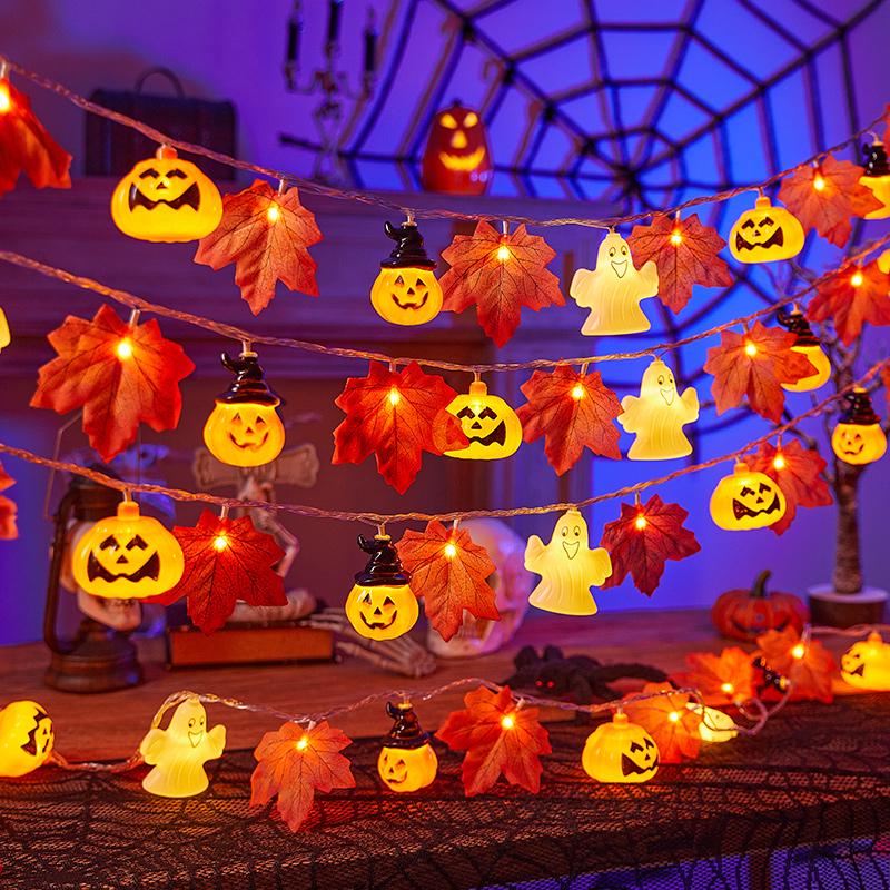 LED Maple Leaf Pumpkin Lantern Halloween Decorations for Window, Bar, Party Scene, and Atmosphere Lighting