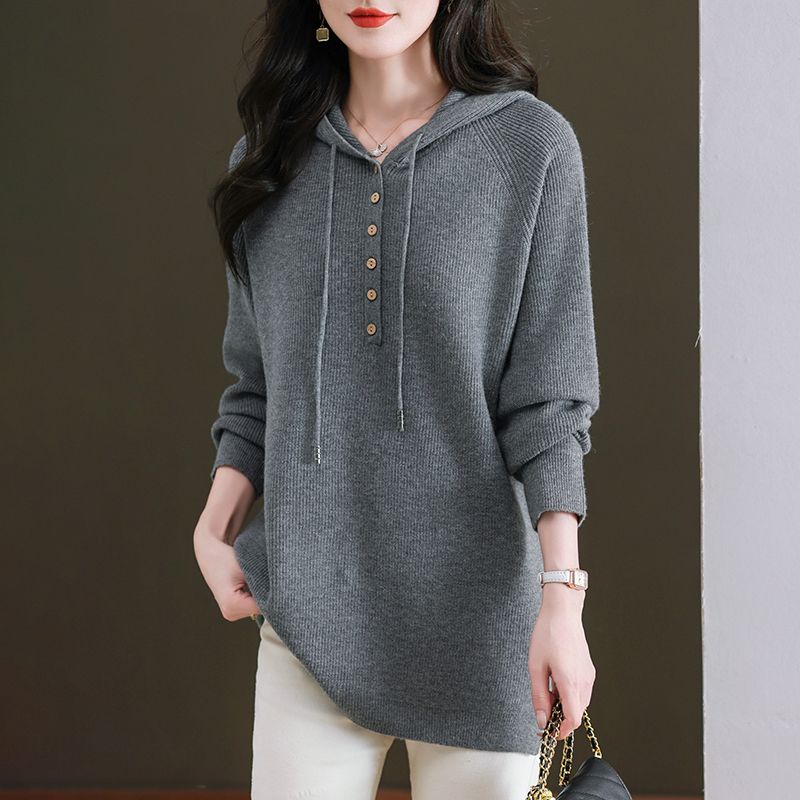 Top for Women Autumn Winter Large Size Loose Long Sleeve Knit Hoodie Sweater Pullover Sweaters Top
