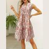 Women bohemian Summer Sleeveless leaves printed Holiday One Piece Dress