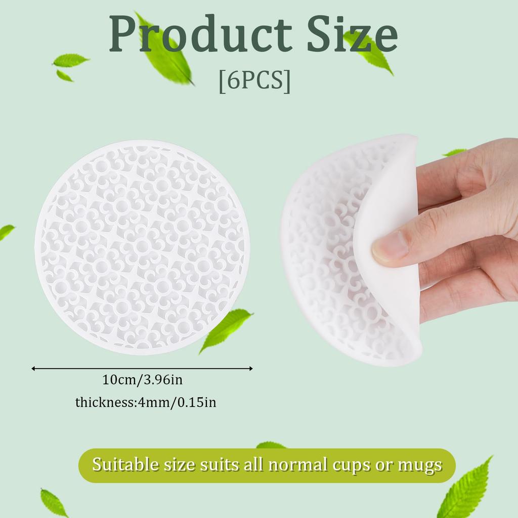 White Drink Coasters, Set of 6 Silicone Coasters, Coffee Table Coasters, Coasters for Home Office Coffee Bar Tables