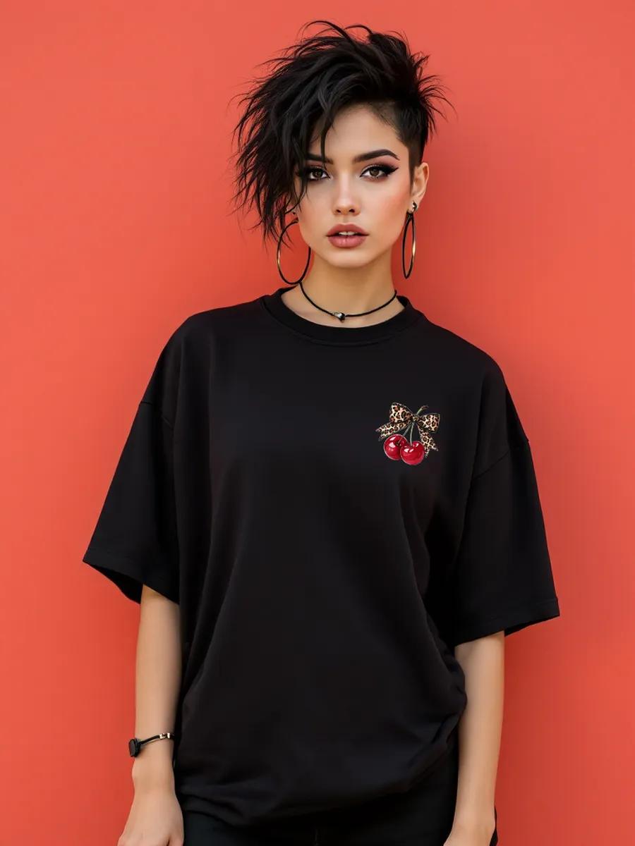 Oversized t-shirt with cherry print 4XL