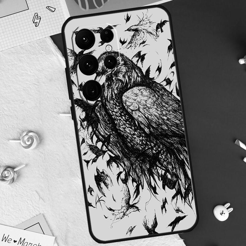 Raben Krähe Schädel Muster Hülle Für Samsung Galaxy S24 FE S20 FE S21 S22 S23 S25 S26 Ultra S10 Plus S25 FE Abdeckung Schale
