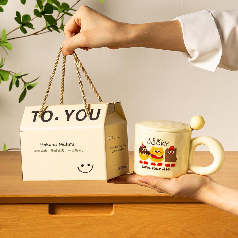 Souvenir Girls Cute Ceramic Mug with Lid Water Cup Practical Cup Kindergarten Student Gift Small Gift