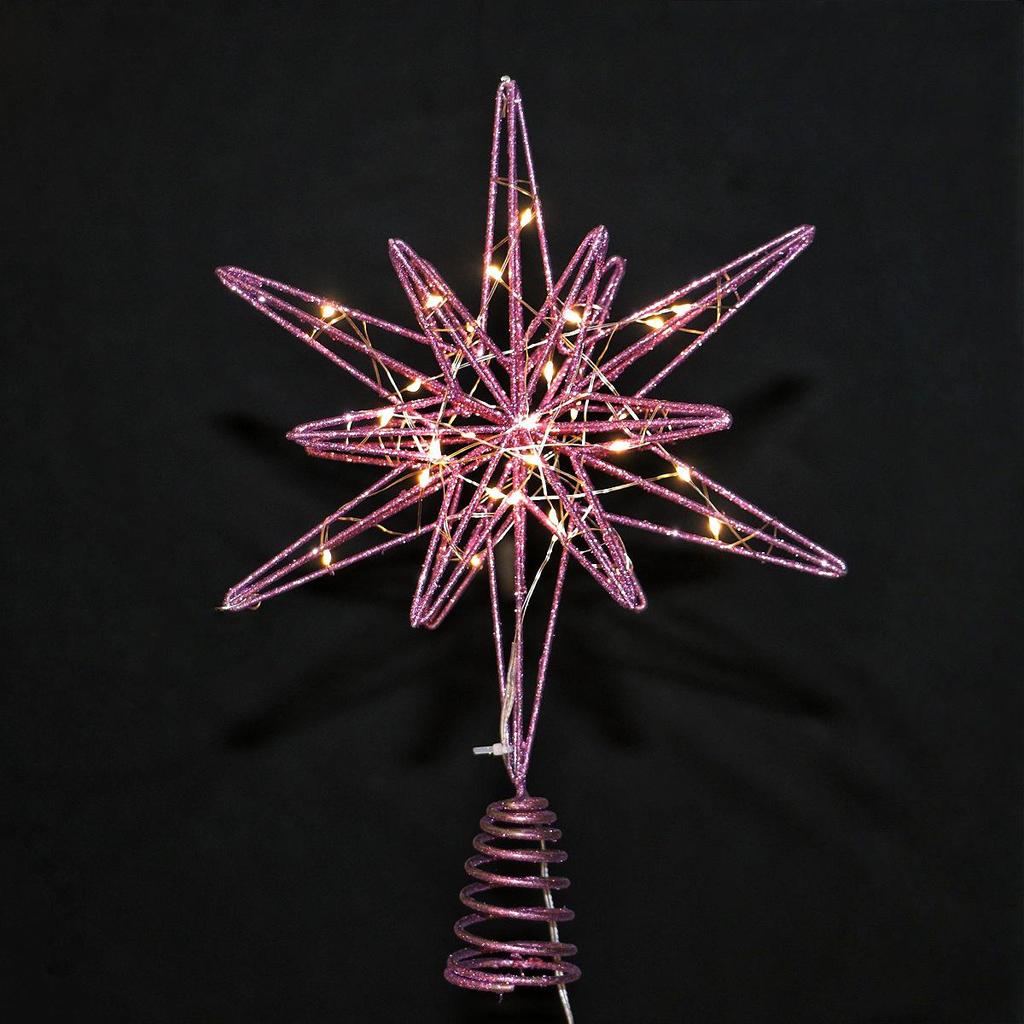 Gold Glitter Light-Up Wrought Iron Octagonal Christmas Tree Topper Star Decoration 2025
