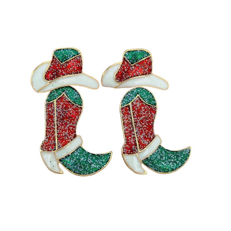 European and American Christmas Drip Oil Earrings: Cute Boots, Holiday Dangle Earrings, Socks Studs - Perfect Ladies' Gift Jewelry