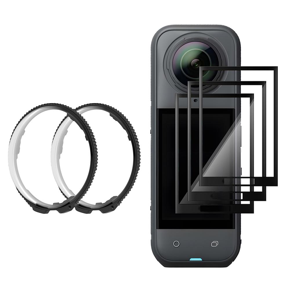 5in1 for Insta360 X5 Optical Glass Rotating Lens Camera Protector Screen Protector Kit HD Anti-scratch Films for Insta 360 X5