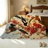 Magpie Floral Print Flannel Fleece Blanket High-Density Plush, Warm & Cozy Throw for Home, Christmas & Halloween