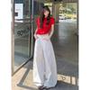 Plus Size High Waist Retro White Wide-Leg Jeans for Women - Summer 2025 Trendy Slimming Floor-Length Pants