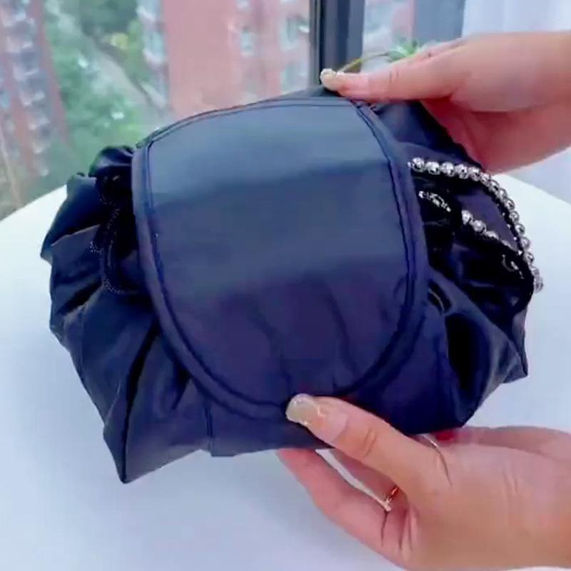 Portable Drawstring Makeup Bag for Travel and Cosmetic Storage Cylindrical Design, Multipurpose Organizer