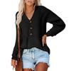 Womens V-Neck Knit Sweater Loose Fit Cotton Long Sleeve Winter Casual Top