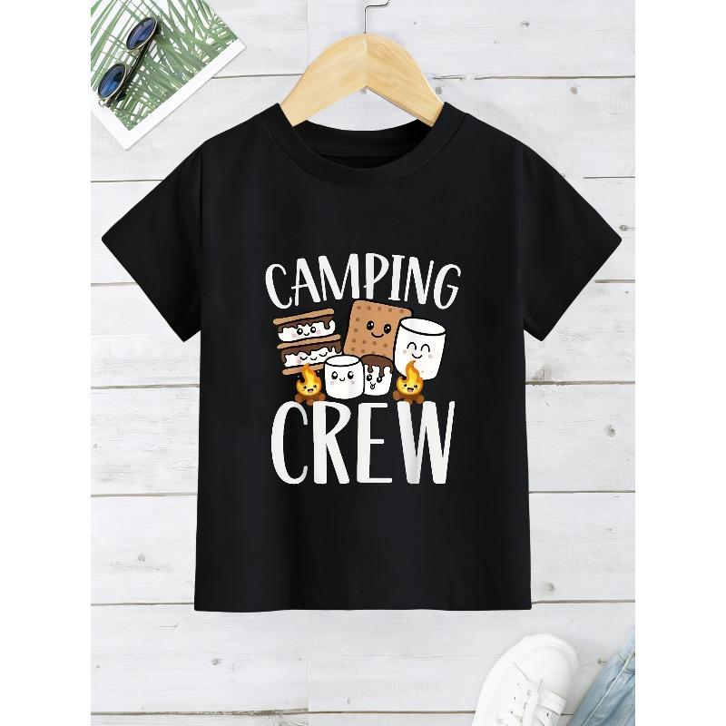 European sizes Boys Camping Team Bonfire Group T-Shirt, Outdoor Adventure Round Neck Summer Casual Top, for Team Building Campfire Activities 110 чёрный