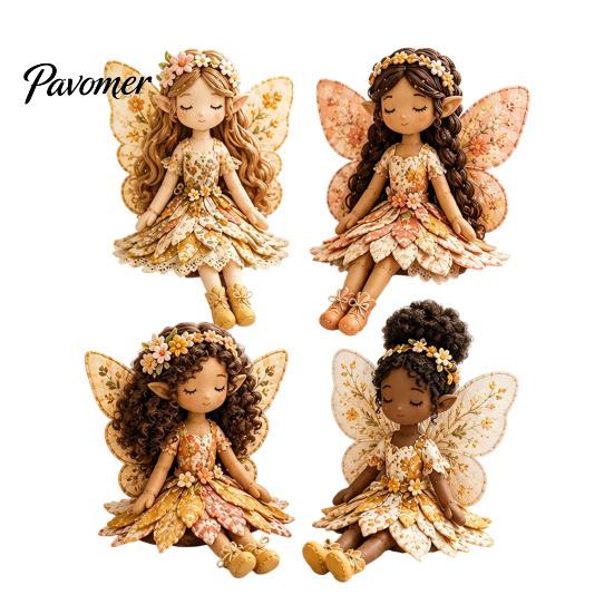 Künstlerische Heimdeko Bastelset Magische Fee Patchwork, DIY Blumenstoff Nähen Dekoratives Figuren-Set 4-flügelige Puppen, für Anfänger,