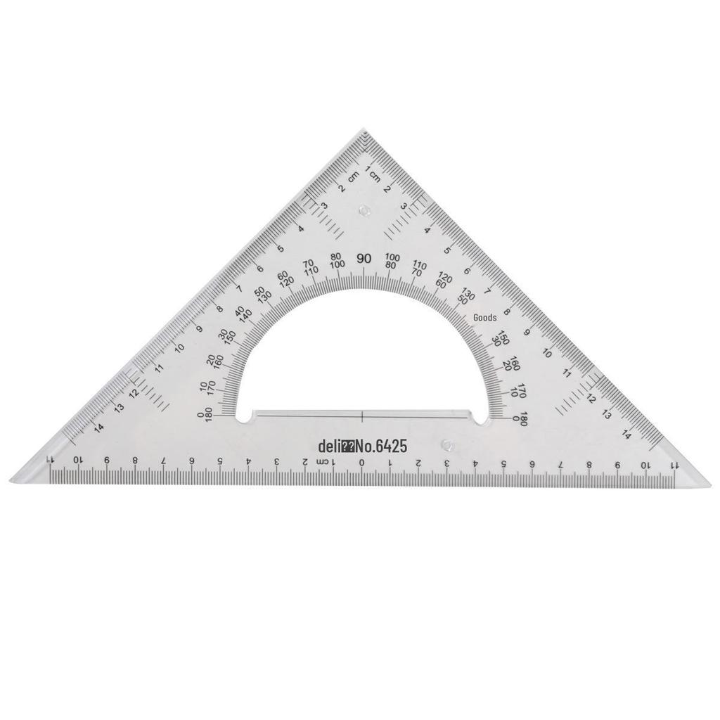 Deli 6425 23cm Transparent Triangle Ruler Set for Students - Ideal for Drafting and Measurements
