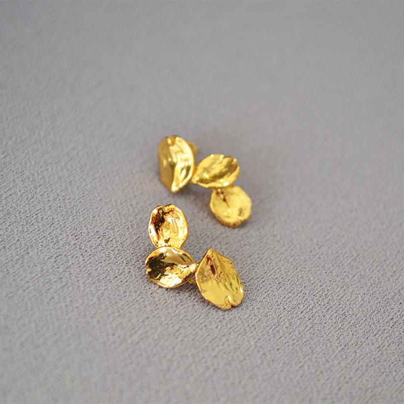 

Japanese & Korean Irregular Texture Gold Leaf 925 Silver Stud Earrings for Women