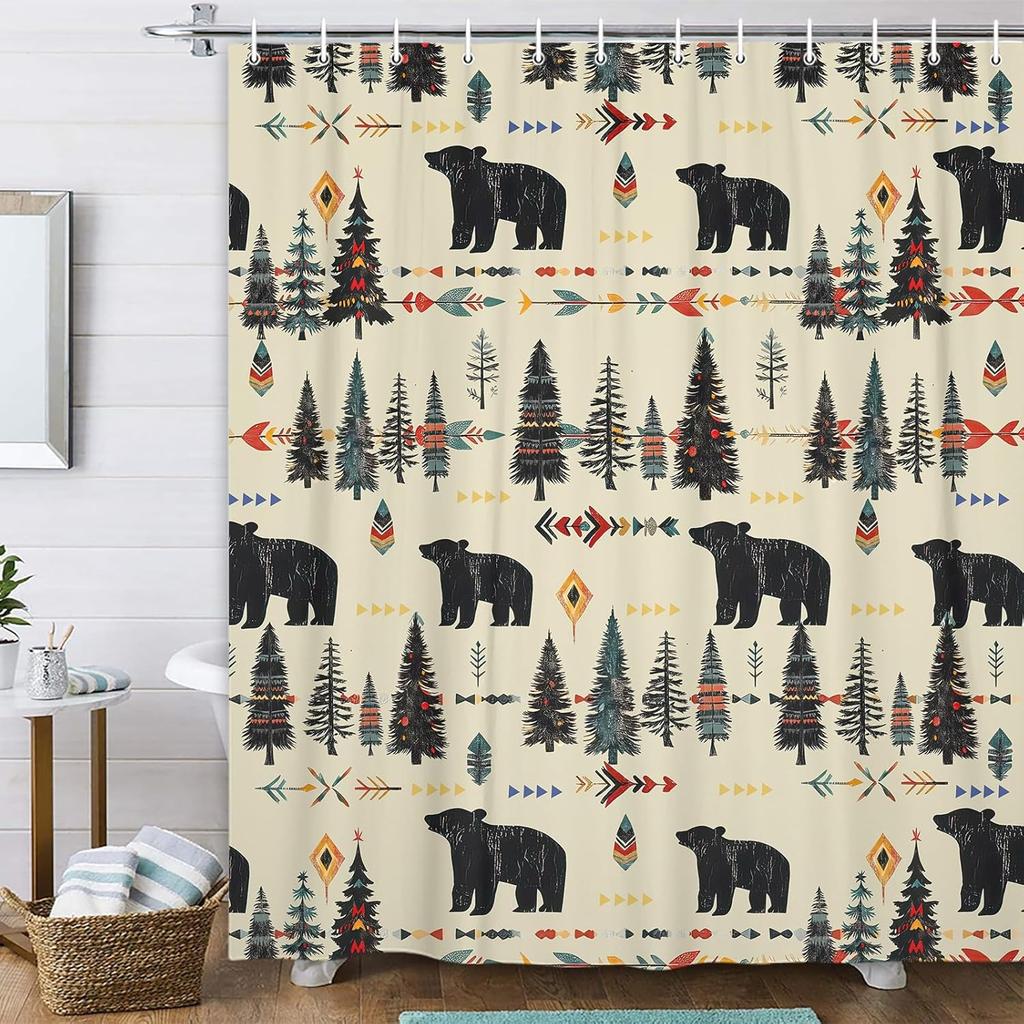 African Shower Curtain for Bathroom Elephant, Giraffe, Leopard Print  Cabin Tropical Forest Decorative Curtain With Hooks