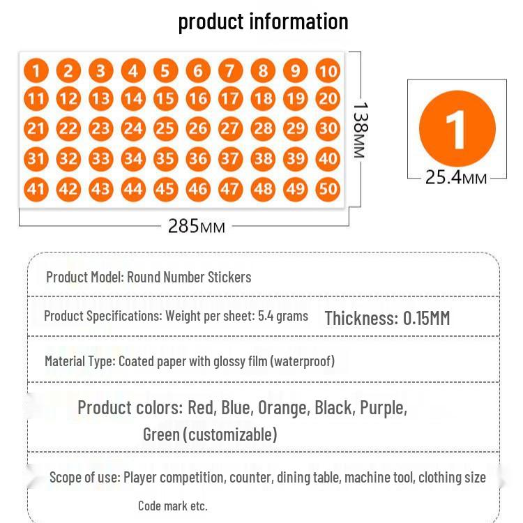 Waterproof Self-Adhesive Number Stickers 1-200 for Clothing, Shoes, and Socks Identification